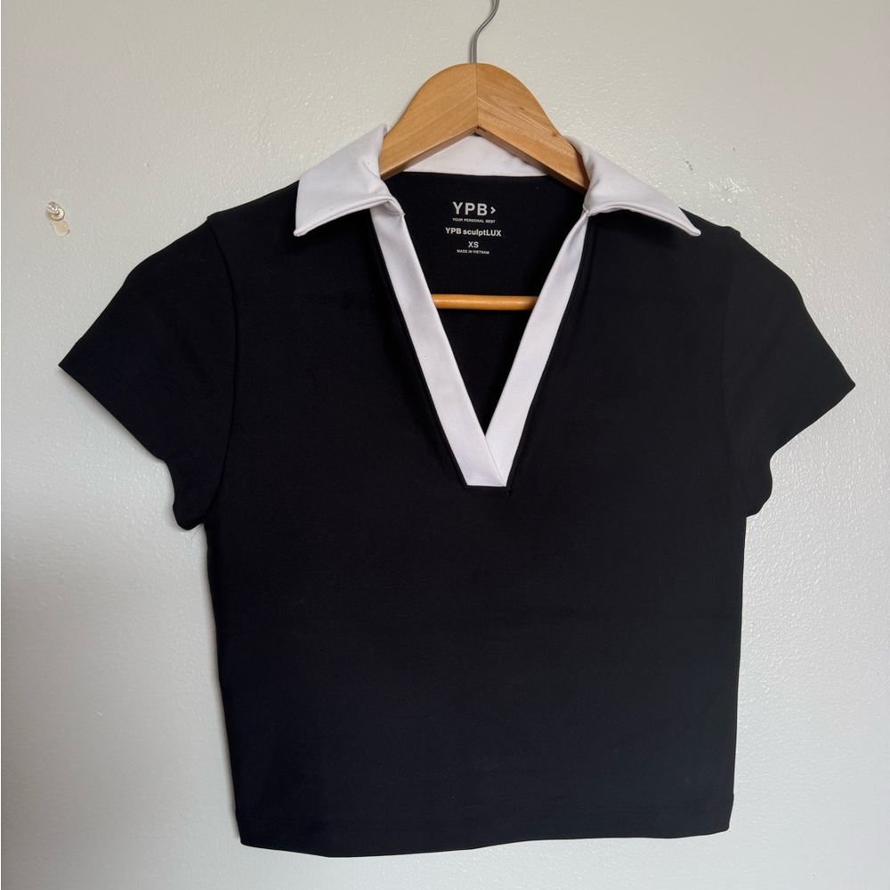 YPB Athletic Black and White Collared Crop Top